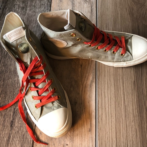 Custom Converse Boston High Tops Grey/Silver with Red Laces Men's Size 10 - Picture 3 of 15